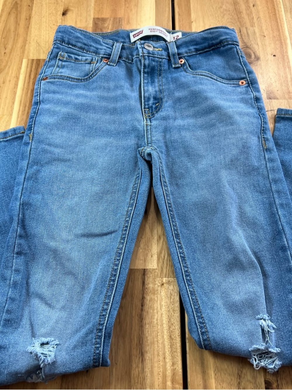 Levi’s 510 Skinny Jeans Youth 12 Distressed Light Wash Stretch Denim - Picture 4 of 9